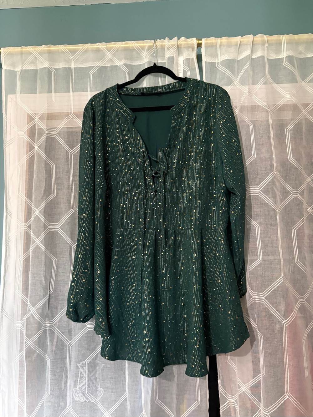 BloomChic Emerald Green Glitter Lace-Up Tunic